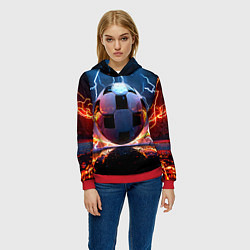 Толстовка-худи женская Футбольный мяч в молниях, цвет: 3D-красный — фото 2
