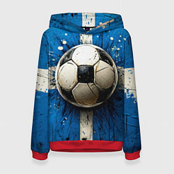 Толстовка-худи женская Футбольный мяч на синем, цвет: 3D-красный