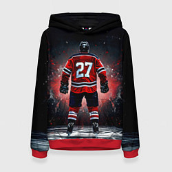 Толстовка-худи женская Хоккеист на черном, цвет: 3D-красный