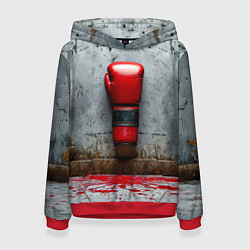 Толстовка-худи женская Кикбоксеркие перчатки на сером, цвет: 3D-красный