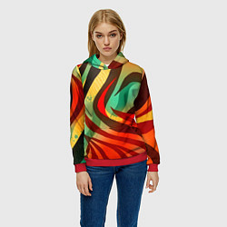 Толстовка-худи женская Жаркая полосатая абстракция, цвет: 3D-красный — фото 2