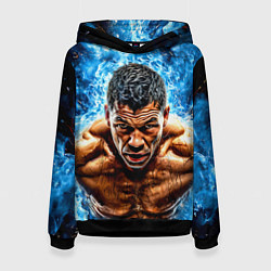 Толстовка-худи женская Артуро Гатти в синем пламени, цвет: 3D-черный
