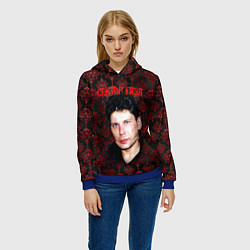 Толстовка-худи женская Сектор газа красные узоры, цвет: 3D-синий — фото 2