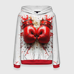Толстовка-худи женская Красные бойцовские перчатки на белом, цвет: 3D-красный