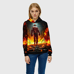 Толстовка-худи женская Боксер в огне, цвет: 3D-черный — фото 2