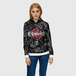 Толстовка-худи женская Кукрыниксы логотип на фоне гитар, цвет: 3D-белый — фото 2