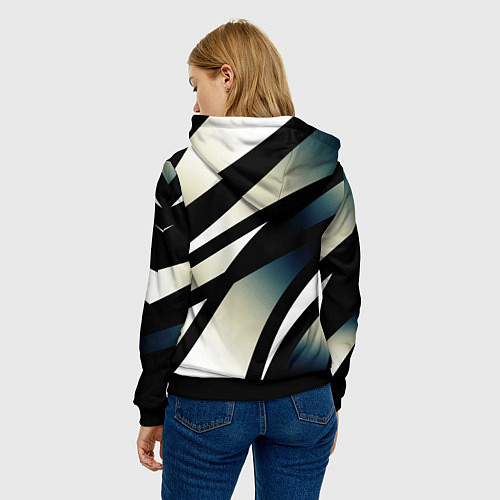 Женская толстовка Чёрно-белый с синим затемнением полосы / 3D-Черный – фото 4