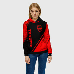 Толстовка-худи женская Arsenal - red gradient вертикально, цвет: 3D-черный — фото 2