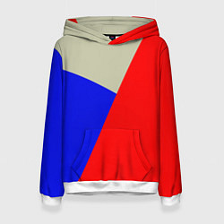 Толстовка-худи женская Серо-сине-красный трёхцветный, цвет: 3D-белый