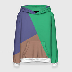 Толстовка-худи женская Триада зелёный фиолетовый и коричневый геометричны, цвет: 3D-белый