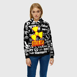 Толстовка-худи женская Сталкер все логотипы игр, цвет: 3D-черный — фото 2