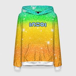 Толстовка-худи женская Inzoi зелено-желтый фон, цвет: 3D-белый