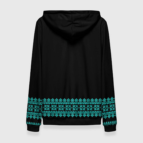 Женская толстовка Славянские узоры и орнамент голубой - вышиванка ру / 3D-Черный – фото 2