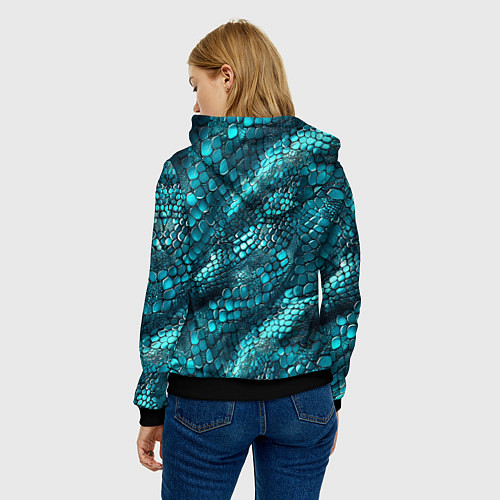 Женская толстовка Бирюзовая чешуя рептилии - абстрактный паттерн / 3D-Черный – фото 4