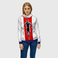 Толстовка-худи женская Легкоатлет на красно-белом, цвет: 3D-синий — фото 2