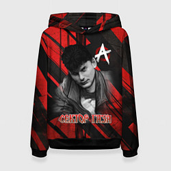 Толстовка-худи женская Сектор Газа красно-черный фон, цвет: 3D-черный
