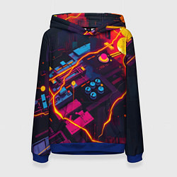 Толстовка-худи женская Техническая абстракция, цвет: 3D-синий
