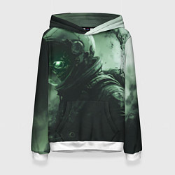 Толстовка-худи женская Зеленый скелет космонавта, цвет: 3D-белый