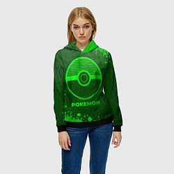 Толстовка-худи женская Pokemon - green gradient, цвет: 3D-черный — фото 2
