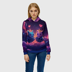 Толстовка-худи женская Милые пришельцы в космосе, цвет: 3D-синий — фото 2
