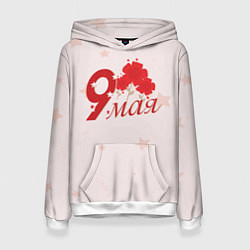 Толстовка-худи женская 9 мая гвоздики, цвет: 3D-белый