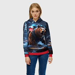 Толстовка-худи женская Русский медведь кибер-война, цвет: 3D-красный — фото 2