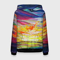 Толстовка-худи женская Scarlet rays of sunset, цвет: 3D-черный