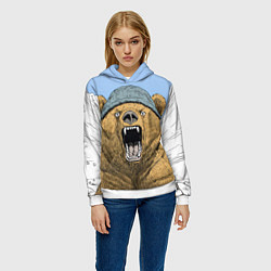 Толстовка-худи женская Злой орущий медведь, цвет: 3D-белый — фото 2