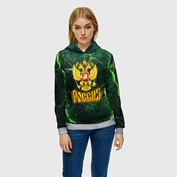 Толстовка-худи женская Россия огненный текст на зеленом, цвет: 3D-меланж — фото 2