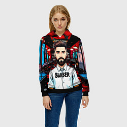 Толстовка-худи женская Барбер в барбершопе, цвет: 3D-черный — фото 2