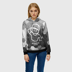 Толстовка-худи женская Stumble Guys - grey gradient, цвет: 3D-черный — фото 2