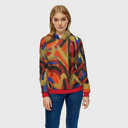 Толстовка-худи женская Zigzags on orange, цвет: 3D-красный — фото 2