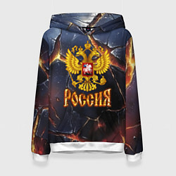 Толстовка-худи женская Золотой герб России и текстура с плитами, цвет: 3D-белый