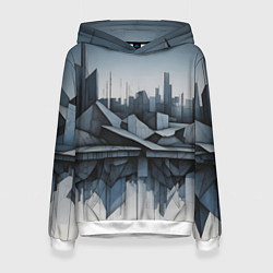 Толстовка-худи женская Небоскребы и скалы, цвет: 3D-белый