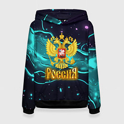 Толстовка-худи женская Россия - березовая абстракция, цвет: 3D-черный