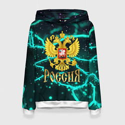 Толстовка-худи женская Герб России - абстрактные линии, цвет: 3D-белый