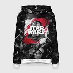 Толстовка-худи женская Звездные войны патерн с героями, цвет: 3D-белый