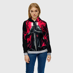 Толстовка-худи женская Рыцарь-крестоносец ордена красной звезды, цвет: 3D-меланж — фото 2