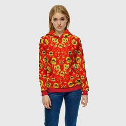 Толстовка-худи женская Традиционный русский узор, цвет: 3D-красный — фото 2