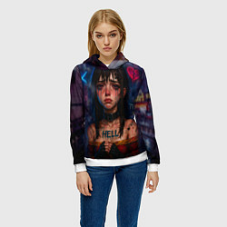 Толстовка-худи женская Девушка с разбитым сердцем, цвет: 3D-белый — фото 2