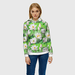 Толстовка-худи женская Озеро лотосов, цвет: 3D-белый — фото 2