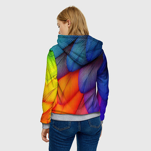 Женская толстовка Радужные перья попугая / 3D-Меланж – фото 4