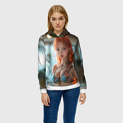 Толстовка-худи женская Рыжая девушка в купальнике, цвет: 3D-белый — фото 2