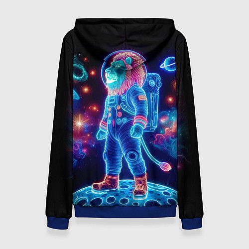 Женская толстовка Неоновый лев космонавт - нейроарт / 3D-Синий – фото 2