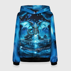 Толстовка-худи женская Водный дракон - голубое сияние, цвет: 3D-черный