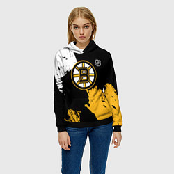 Толстовка-худи женская Бостон Брюинз - разлитая краска, цвет: 3D-черный — фото 2