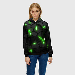 Толстовка-худи женская Зеленая неоновая броня, цвет: 3D-черный — фото 2
