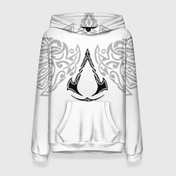 Толстовка-худи женская Ассасин Крид - узор ворон, цвет: 3D-белый