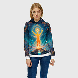 Толстовка-худи женская Светящаяся оранжевая фигура и круг: энергетическое, цвет: 3D-белый — фото 2