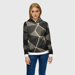 Толстовка-худи женская Серая объемная текстура с гранями, цвет: 3D-белый — фото 2